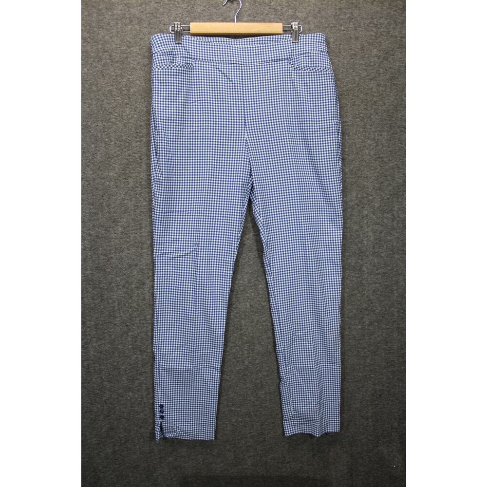 Chico's 2T Gingham Straight Leg Pants Blue Button Detail - Picture 1 of 5